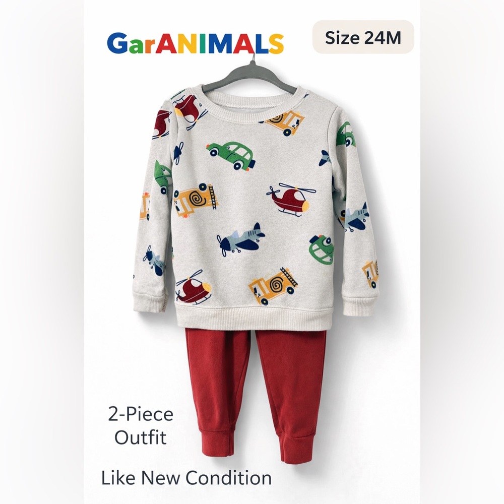 DONATED: GarANIMALS 2-Piece Toddler Outfit Set | Cars & Helicopters | 24M